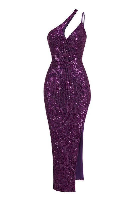 Halter DressSparkly Sequin One Shoulder Cutout High Split Sleeveless Evening Maxi Dress Halter DressSparkly Sequin One Shoulder Cutout High Split Sleeveless Evening Maxi Dress