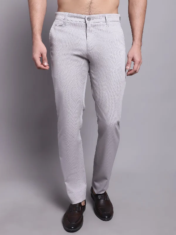Men's Pants with Shallow PocketsMen's Casual Flat front Light Grey  Trousers