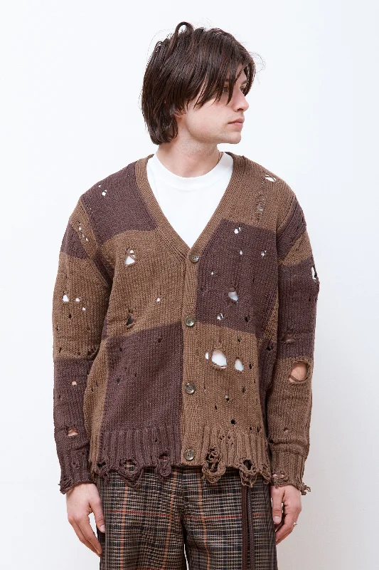 Fitted Men's Slim-Fit SweatersCheckered Oversized Cardigan Taupe / Brown