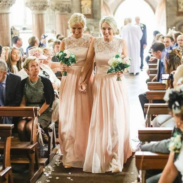 Short-Sleeve DressCharming Lace Top Blush Pink Chiffon Long Wedding Bridesmaid Dresses, WG348 Short-Sleeve DressCharming Lace Top Blush Pink Chiffon Long Wedding Bridesmaid Dresses, WG348