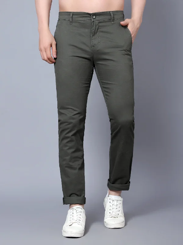 Men's Patterned Pants with PlaidsMen's Casual Flat front Olive Green  Trousers