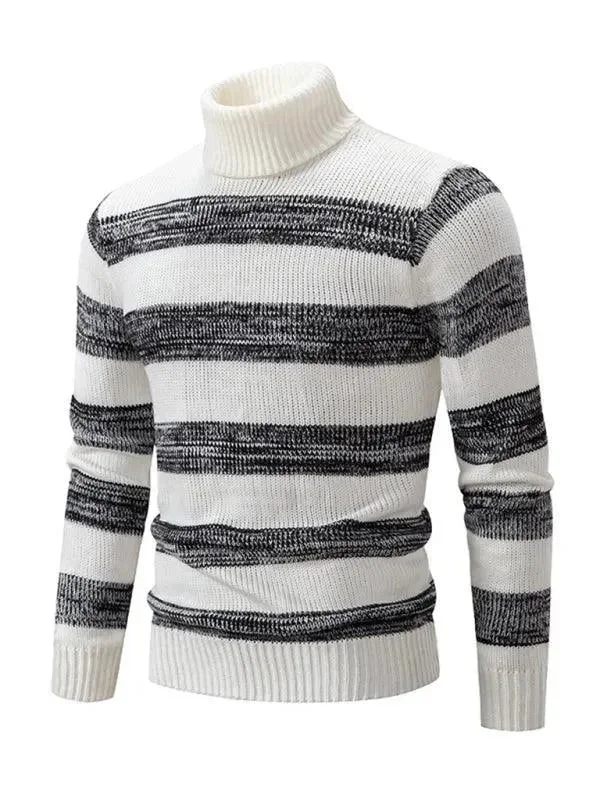 Men's Sweaters with ButtonsStriped Patchwork Turtleneck Men Sweater