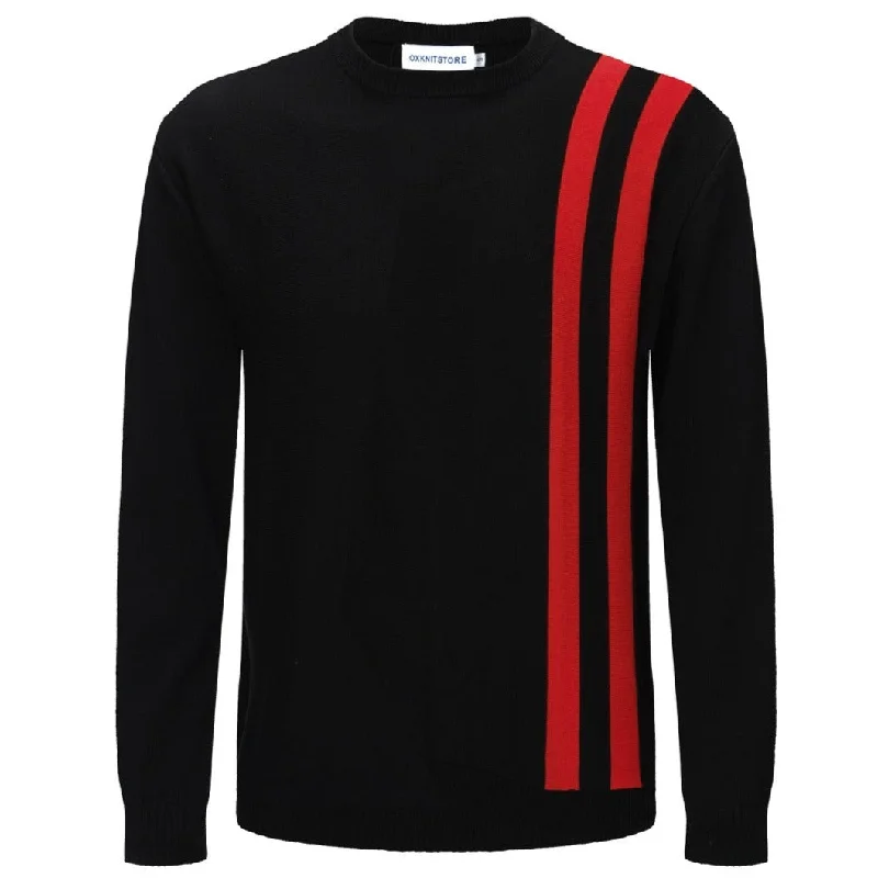 Men's Performance Shirts for SportsMen's Black Knitted T-Shirt With Double Red Racing Stripe Men's Performance Shirts for SportsMen's Black Knitted T-Shirt With Double Red Racing Stripe