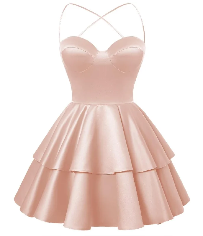 Body-Hugging DressBlush Pink Satin Homecoming Dress Sweetheart Neck Tiered Short Graduation Dresses Body-Hugging DressBlush Pink Satin Homecoming Dress Sweetheart Neck Tiered Short Graduation Dresses