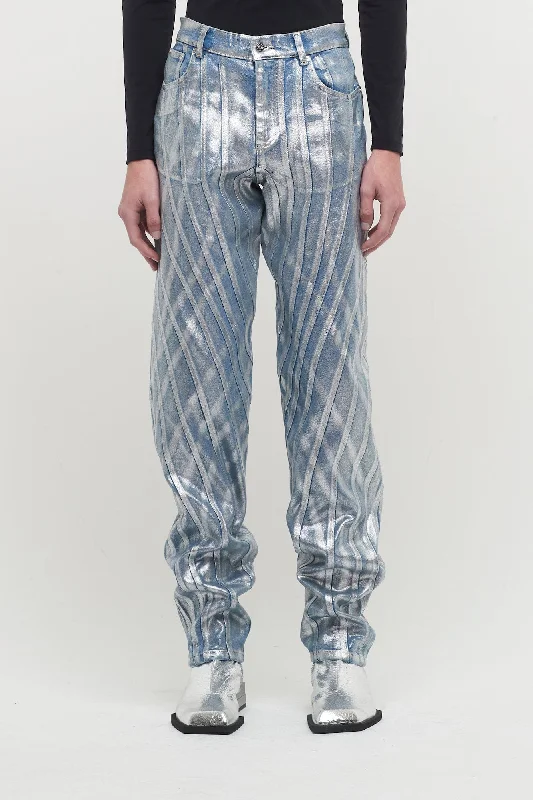 Wide-Leg Men's JeansMugler Coated Denim Straight Fit Trousers