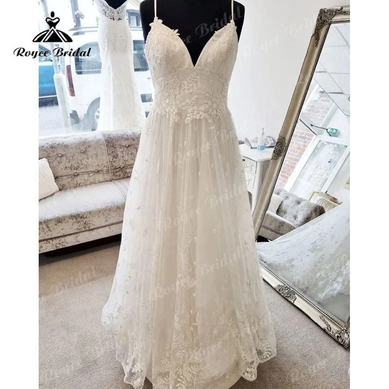 Casual DressRoycebridal Vestidos Spaghetti Straps A Line Boho Wedding Dress with V Neck Lace Appliques Beach 2025 Vintage Civil Wedding Gowns Open Back Casual DressRoycebridal Vestidos Spaghetti Straps A Line Boho Wedding Dress with V Neck Lace Appliques Beach 2025 Vintage Civil Wedding Gowns Open Back