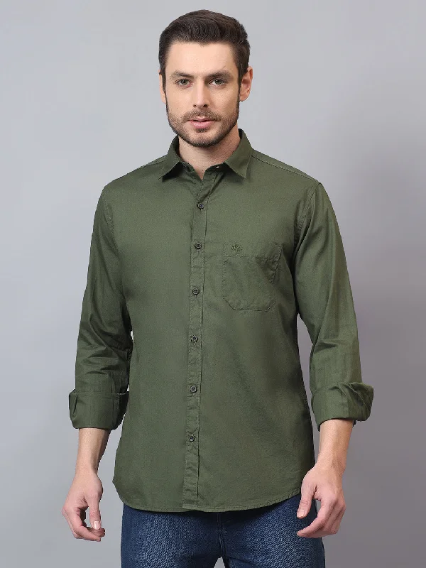 Men's Pants with Button-Down PocketsMen's Olive Solid Full Sleeves Casual Shirt