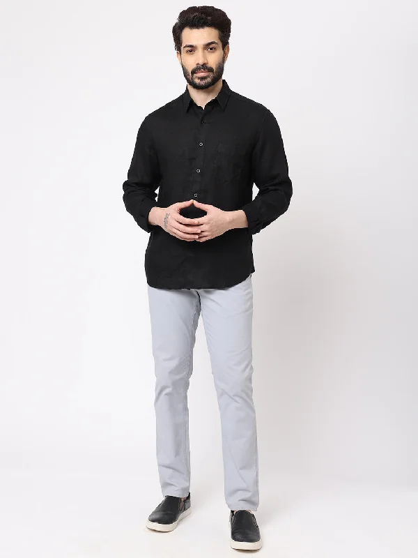 Men's Running Pants for ExerciseMen's Black 100% Linen Regular Fit Shirt