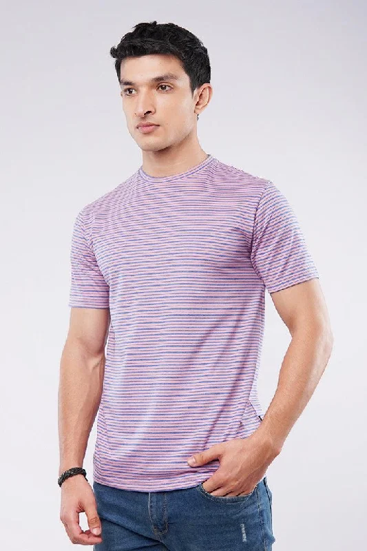 Men's Shirts with Zippered PocketsStriped T-Shirt - Pink