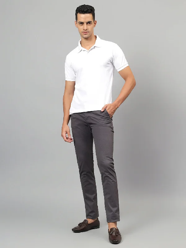 Comfortable Men's JoggersMen's Grey Self-Design Non-Pleated Casual Trouser