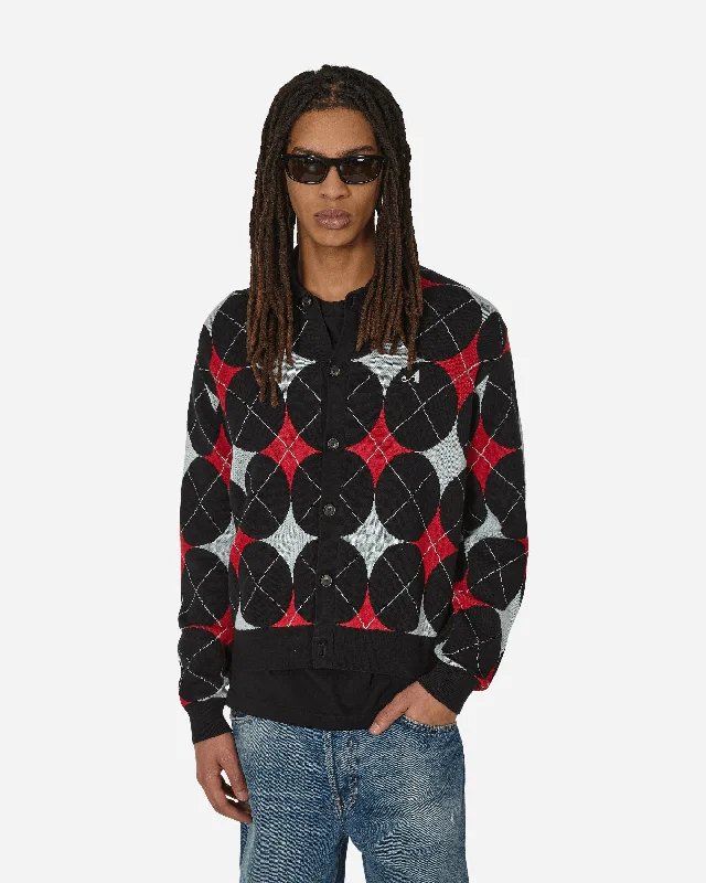 Men's Sweaters with Ribbed HemsArgyle Knit Cardigan Black