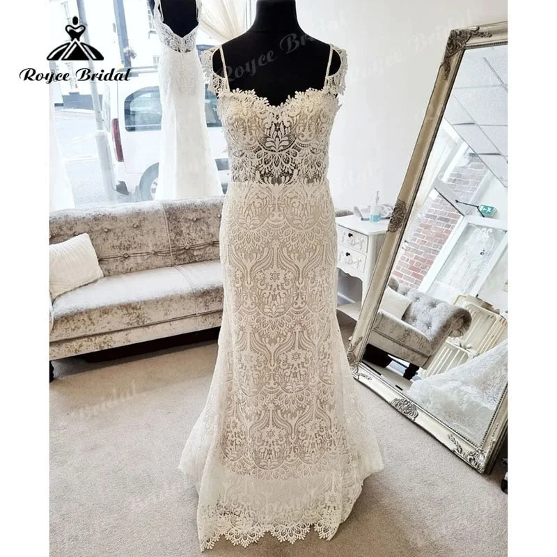 Bridesmaid DressRoycebridal Luxury Boho Lace Mermaid Sweetheart Spaghetti Strap Wedding Dress Sexy Women Bridal Beach Wedding Gowns Backless Robe Mariee