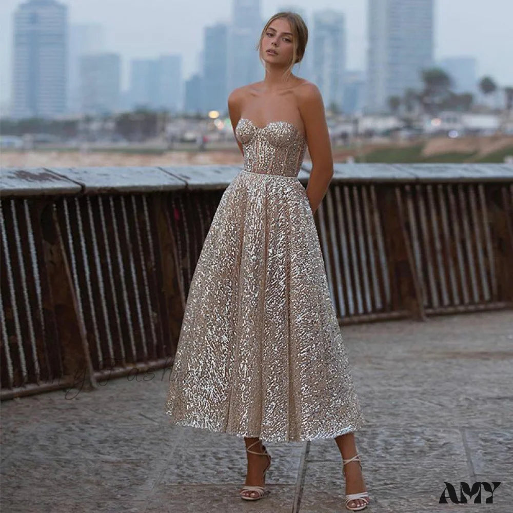 women's striped dressesAmy Fashion - Long Bridal Gown Shiny Party Dress