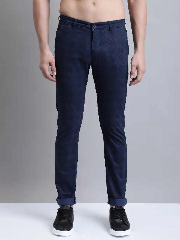 Men's Solid-Colored Pants for VersatilityMen's Casual Flat front Navy Blue Printed Trousers Men's Solid-Colored Pants for VersatilityMen's Casual Flat front Navy Blue Printed Trousers