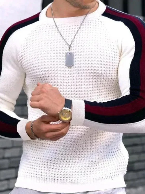 Men's Sweaters with Patch PocketsGeometric Round Neck Men Pullover Sweater