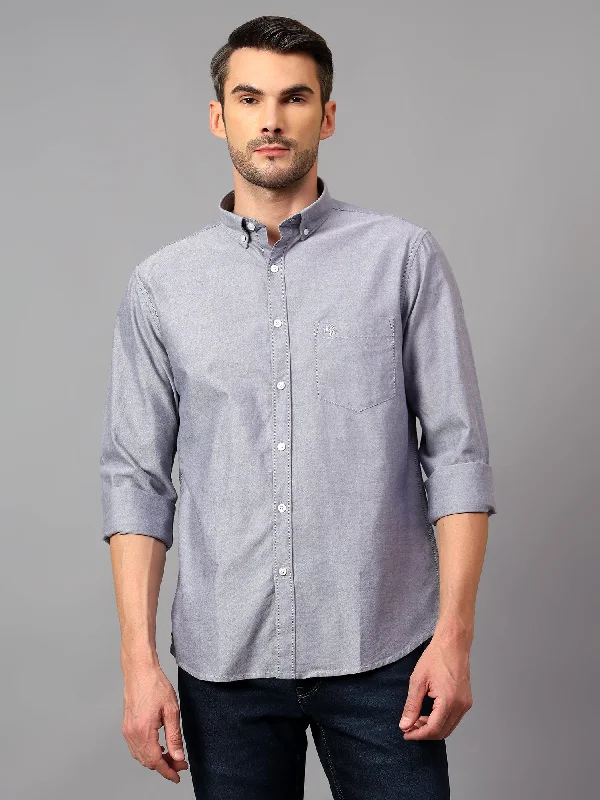 Men's Pants with Functional PocketsMen's Navy Blue Casual Plain Full Sleeve Shirt