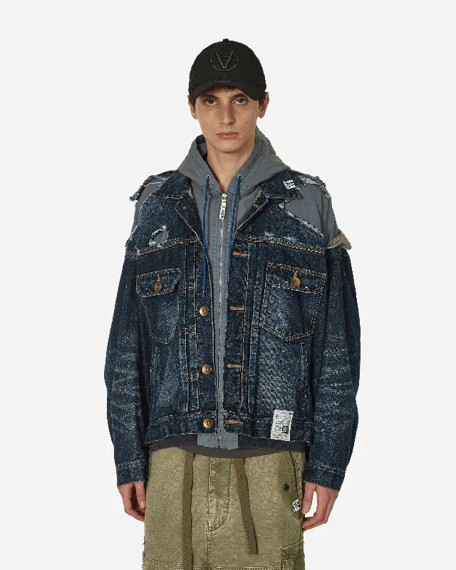 Men's Coats for BikingDouble Layered Denim Hooded Jacket Indigo