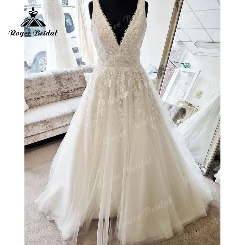 women's unique dressesRoycebridal 2025 Vestido Vintage V Neck Lace Appliques Lace Appliques A Line Beach Wedding Dress Sweep Train Robe Sexy Bridal Beach Summer women's unique dressesRoycebridal 2025 Vestido Vintage V Neck Lace Appliques Lace Appliques A Line Beach Wedding Dress Sweep Train Robe Sexy Bridal Beach Summer