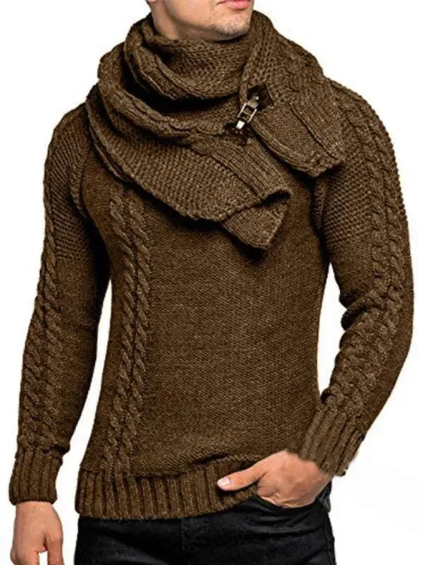 Men's Sweaters with SequinsScarf Twist Knitted Men Pullover Sweater