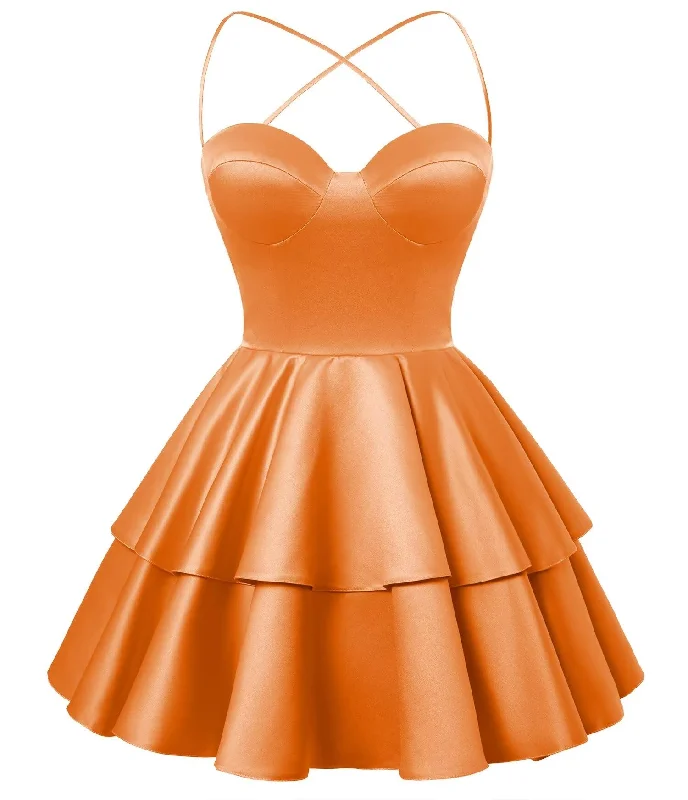 Fit-And-Flare DressOrange Satin Homecoming Dress Sweetheart Neck Tiered Short Graduation Dresses Fit-And-Flare DressOrange Satin Homecoming Dress Sweetheart Neck Tiered Short Graduation Dresses