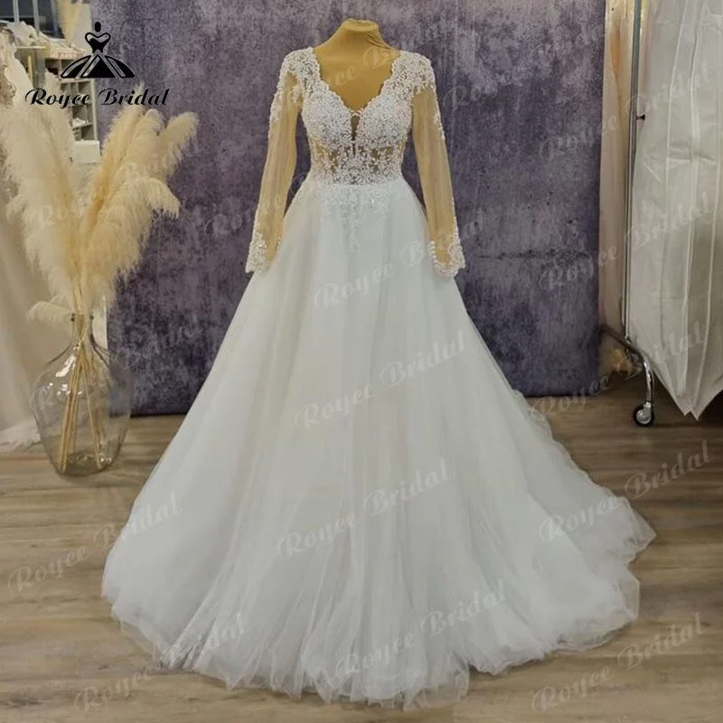 women's stylish dressesRoycebridal Long Sleeve Lace Tulle Wedding Dress Backless Sweep Train 2025 Elegant Beidal Gown Women Vestido De Novia Elegant women's stylish dressesRoycebridal Long Sleeve Lace Tulle Wedding Dress Backless Sweep Train 2025 Elegant Beidal Gown Women Vestido De Novia Elegant