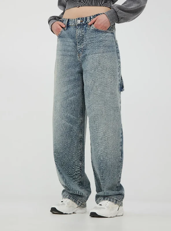 Leather Patch Embellished Men's JeansWoman Long pants jeans