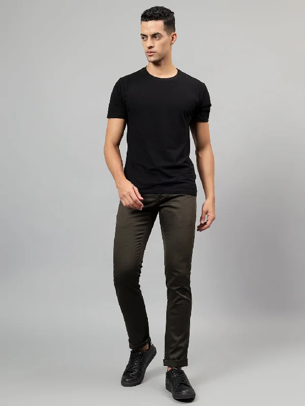 Men's Pants with Contrast WaistbandsMen's Dark Green Self-Design Non-Pleated Casual Trouser Men's Pants with Contrast WaistbandsMen's Dark Green Self-Design Non-Pleated Casual Trouser