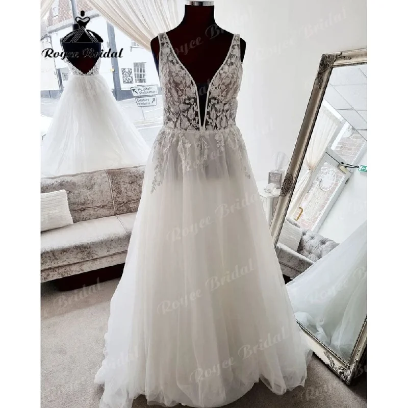 women's bridesmaid dressesRoycebridal A Line Beach Lace Wedding Dress V Neck Appliques 2025 Tulle Bridal Gown Custom Made vestido noiva Open Back Elegant women's bridesmaid dressesRoycebridal A Line Beach Lace Wedding Dress V Neck Appliques 2025 Tulle Bridal Gown Custom Made vestido noiva Open Back Elegant