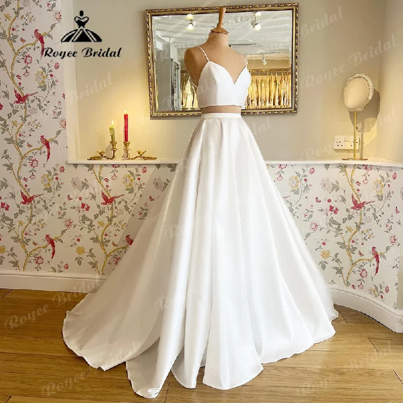 Velvet DressRoycebridal suknia slubna Two Pieces Soft Satin A Line Beach Princess Wedding Dress for Women 2025 Spaghetti Straps Bridal Gown Custom Made