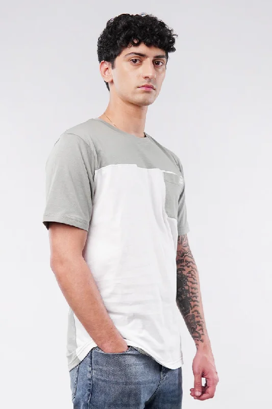Men's Shirts with Double-Breasted DesignsColorblock T-Shirt - White & Sage Green