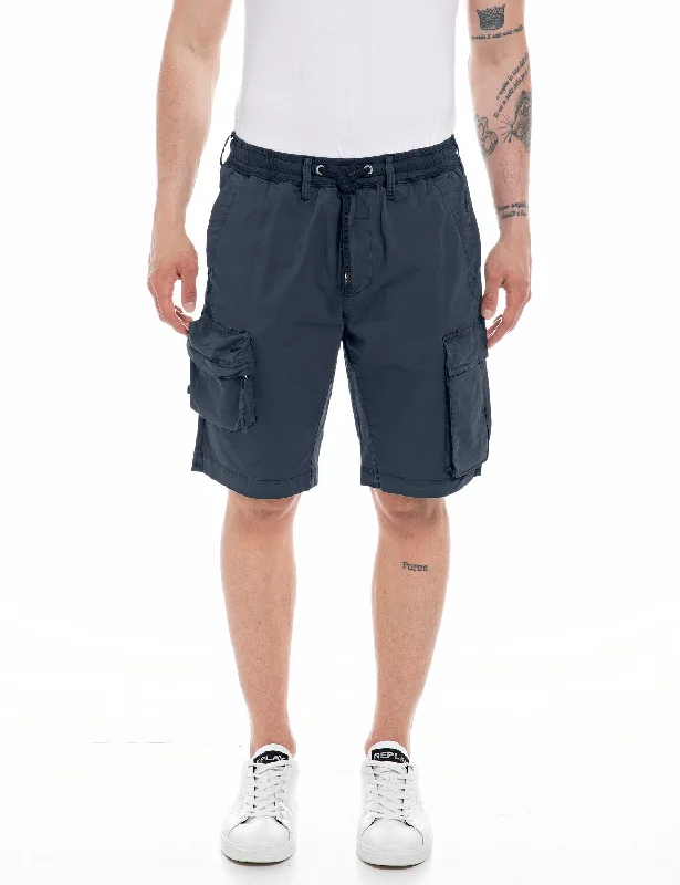 Men's Pants with Contrast Fabric PanelsID70008-Replay Blue Combat Shorts