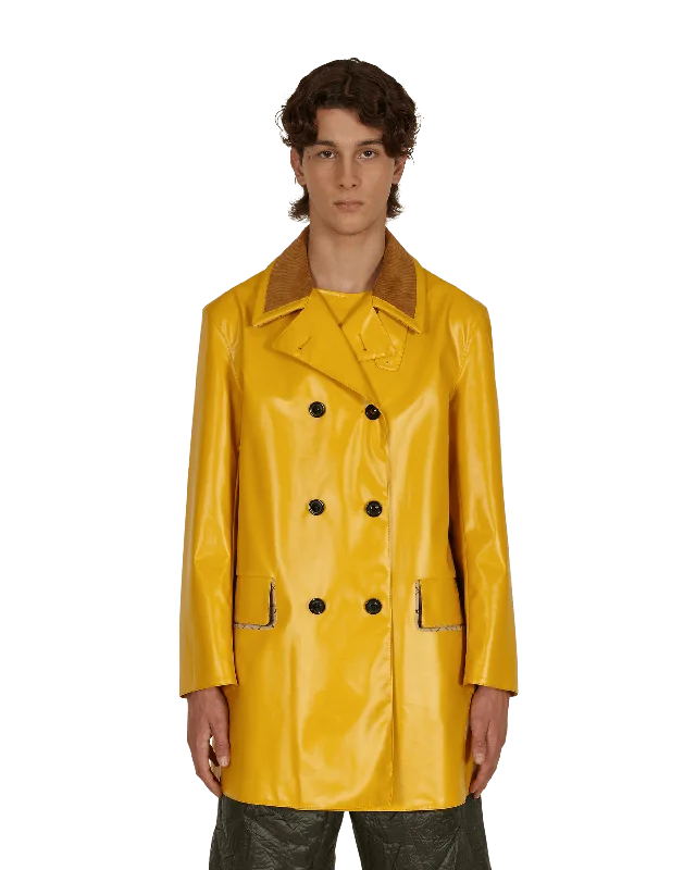 Men's Coats for Rainy WeatherCoated Cotton Double Breasted Raincoat Yellow