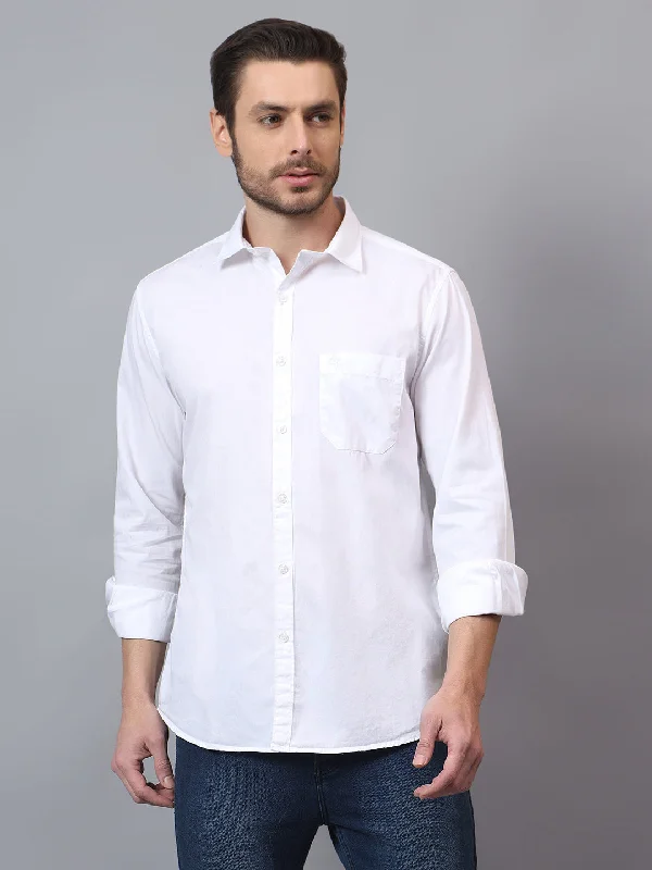 Men's Pants with Logo EmbossmentsMen's White Solid Full Sleeves Casual Shirt