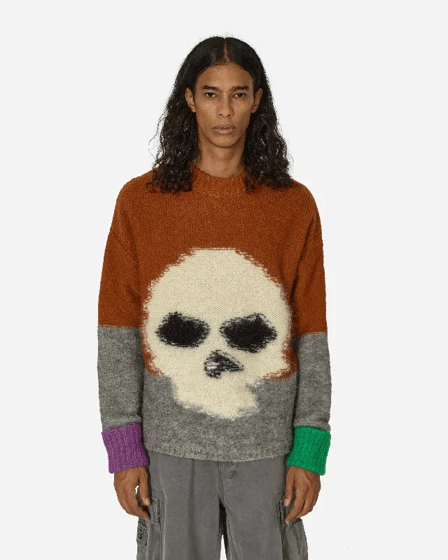 Men's Sweaters with Belt AttachmentsMohair Skull Intarsia Sweater Brown