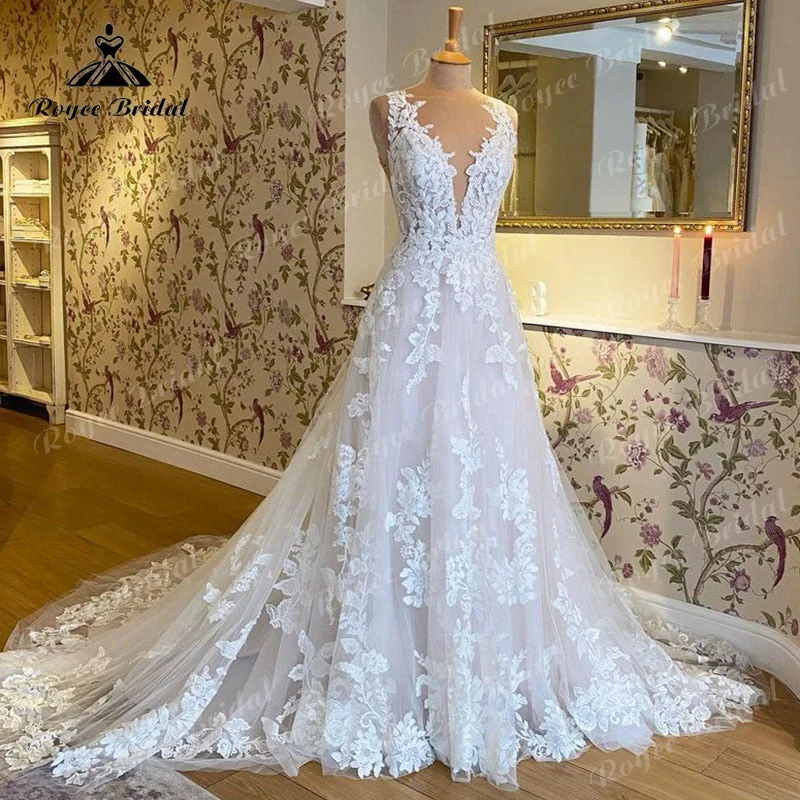Solid Color Dress2022 Robe Mariee Sleeveless V Neck Wedding Dress Lace Applique Blush Pink Backless Bridal Gown robe de soirée de mariage Elegant Solid Color Dress2022 Robe Mariee Sleeveless V Neck Wedding Dress Lace Applique Blush Pink Backless Bridal Gown robe de soirée de mariage Elegant