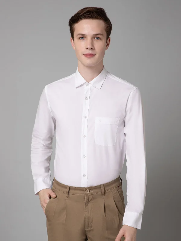 Men's Pants with Button-Down PocketsMen's White Casual Plain Full Sleeve Shirt