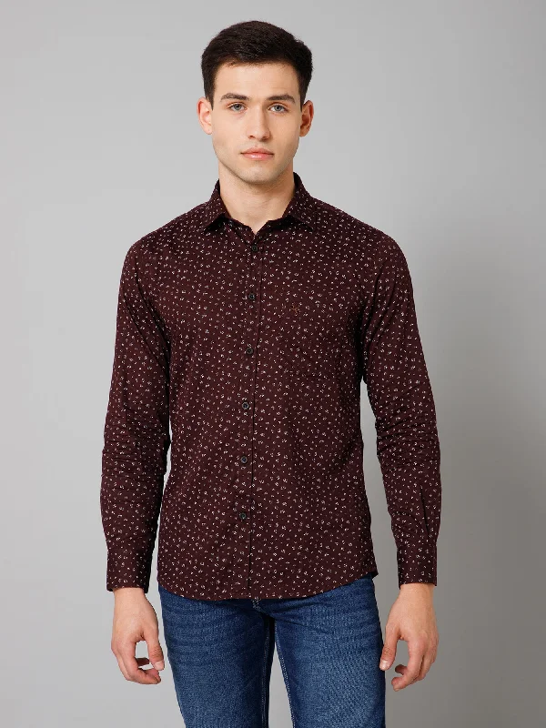 Men's Formal Trousers for BusinessMen's Brown Casual Floral Print Full Sleeve Shirt