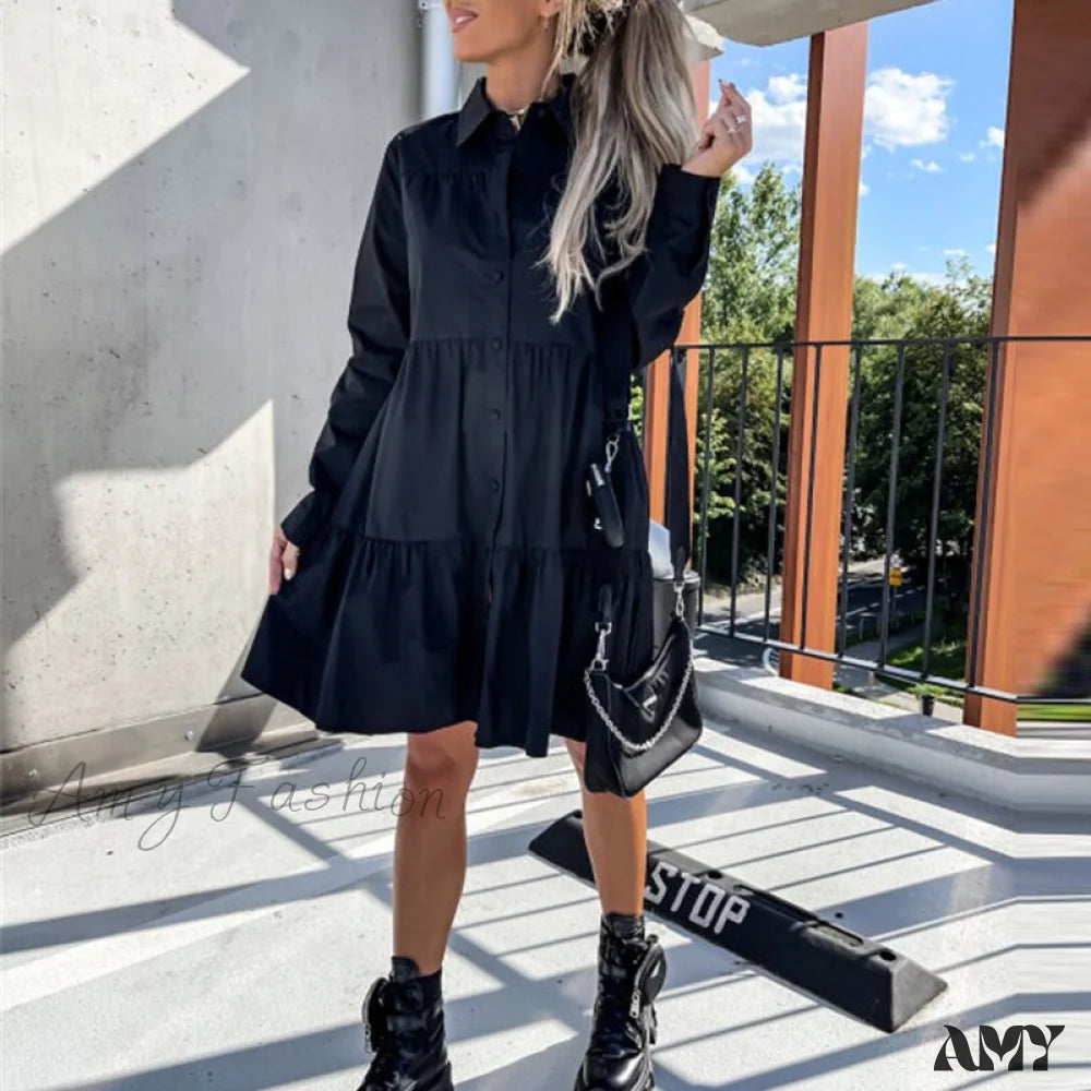 women's smart casual dressesAmy Fashion - Long Sleeve Button Party Casual Loose Shirt Dress women's smart casual dressesAmy Fashion - Long Sleeve Button Party Casual Loose Shirt Dress