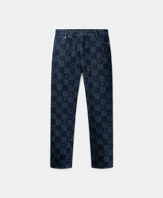 Premium Quality Men's Jeans for Every OccasionBlue Kibo Check Jacquard Jeans