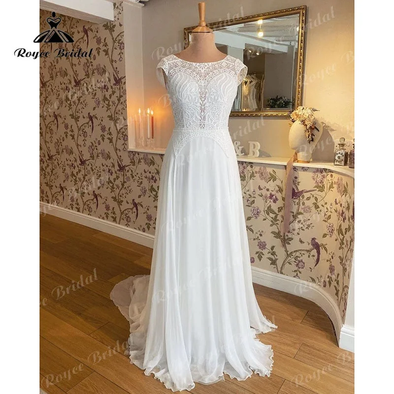 women's flutter-sleeved dressesRoycebridal Boho A Line Scoop Neck Wedding Dress Cap Sleeve Lace Bodice Chiffon Beach Bridal Gown Custom Made vestido de noiva manga curta women's flutter-sleeved dressesRoycebridal Boho A Line Scoop Neck Wedding Dress Cap Sleeve Lace Bodice Chiffon Beach Bridal Gown Custom Made vestido de noiva manga curta