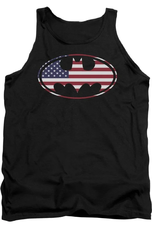 Men's Shirts with Geometric PatternsBatman American Flag Oval Adult Tank Top