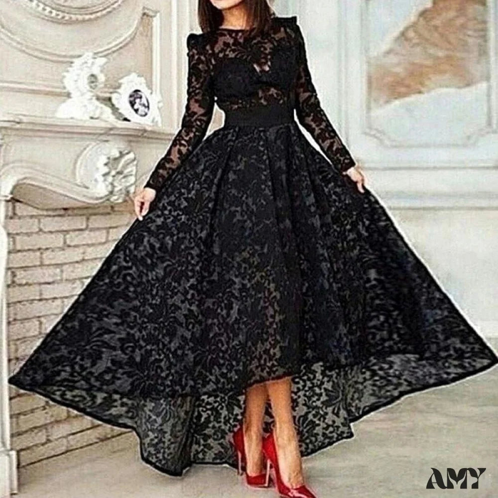 women's stretch dressesAmy Fashion - Black Long Sleeves Tea Length Lace Elegant Evening Gown women's stretch dressesAmy Fashion - Black Long Sleeves Tea Length Lace Elegant Evening Gown