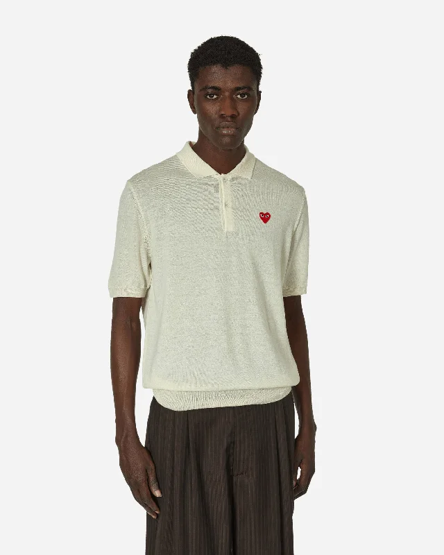 Elegant Men's Shawl-Collar SweatersRed Heart Polo Sweater Off White