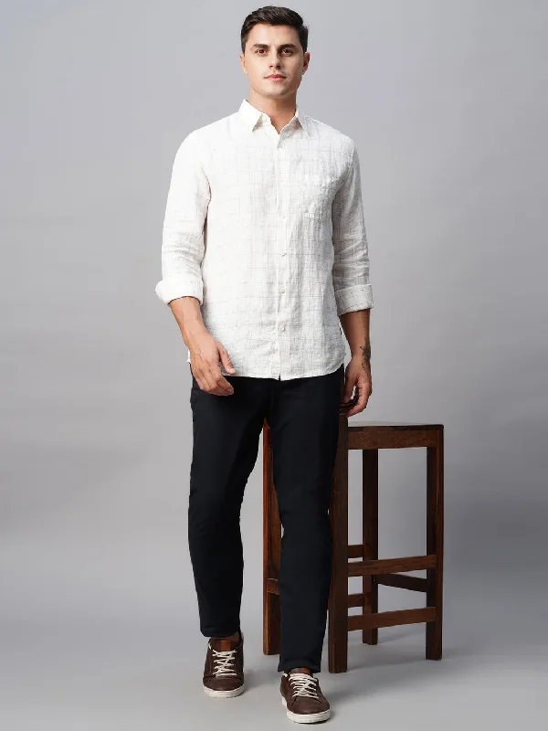 Men's Denim Shorts for SummerMen's 100% Linen White Regular Fit Long Sleeved Checked Shirt Men's Denim Shorts for SummerMen's 100% Linen White Regular Fit Long Sleeved Checked Shirt