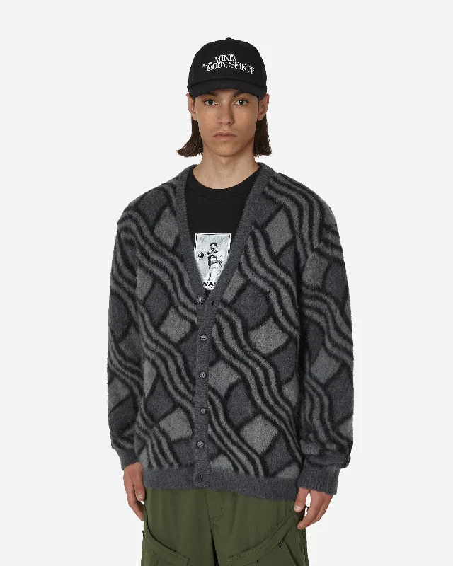Men's Sweaters with Dropped ShouldersWavy Jacquard Mohair Cardigan Charcoal