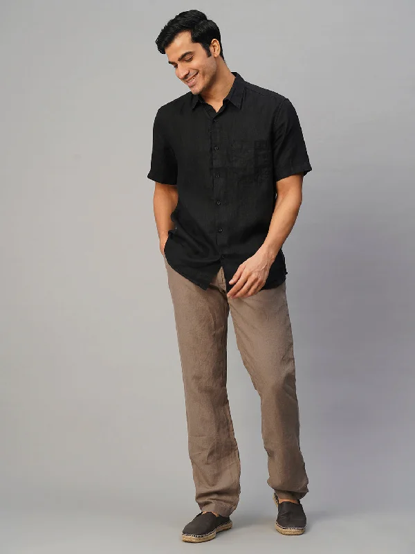 Men's Pants with Ripped and Distressed DetailsMen's Black 100% Linen Regular Fit Shirt