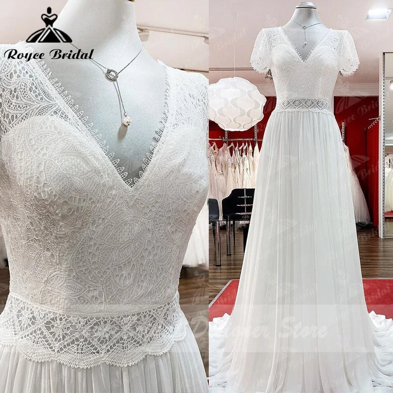 women's custom dressesRobe Plunging Wedding Dress Open Back Short Sleeve V Neck Lace Bodice Chiffon Wedding Gowns Custom Made vestido de noiva women's custom dressesRobe Plunging Wedding Dress Open Back Short Sleeve V Neck Lace Bodice Chiffon Wedding Gowns Custom Made vestido de noiva
