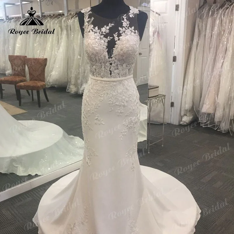 High-Neck DressRoycebridal Elegant Soft Satin Lace Appliques Wedding Dress Open Back 2025 Bridal Gowns Women vestido de novia sin espalda High-Neck DressRoycebridal Elegant Soft Satin Lace Appliques Wedding Dress Open Back 2025 Bridal Gowns Women vestido de novia sin espalda