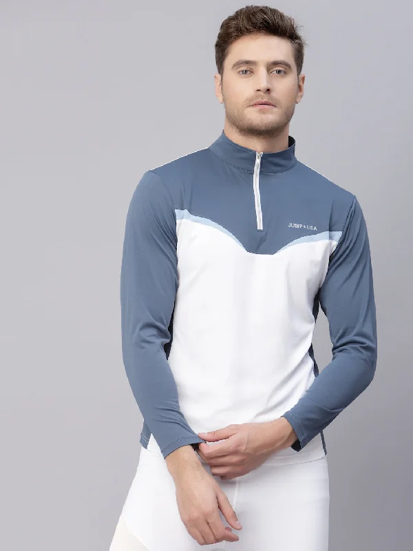 Men's Shirts with Mock NecksJUMP USA Men's White Ensign Blue Solid Yoga Seamless High Neck T-shirt Men's Shirts with Mock NecksJUMP USA Men's White Ensign Blue Solid Yoga Seamless High Neck T-shirt