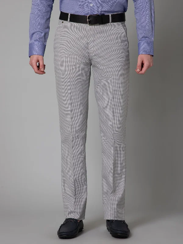 Men's Pants with Stain-Resistant TreatmentMen's Formal Flat front Light Grey Houndstooth Trousers